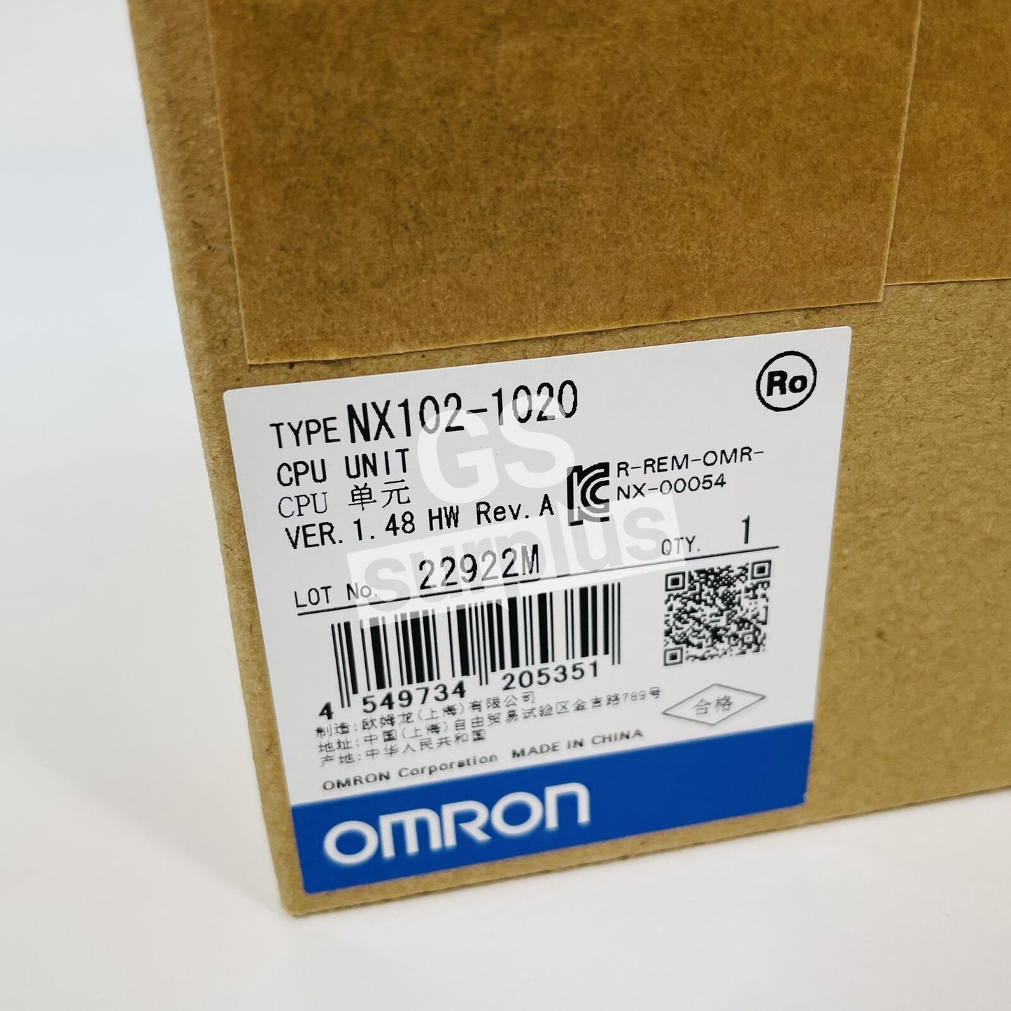 New  OMRON NX102-1020 Sysmac NX1 Modular CPU