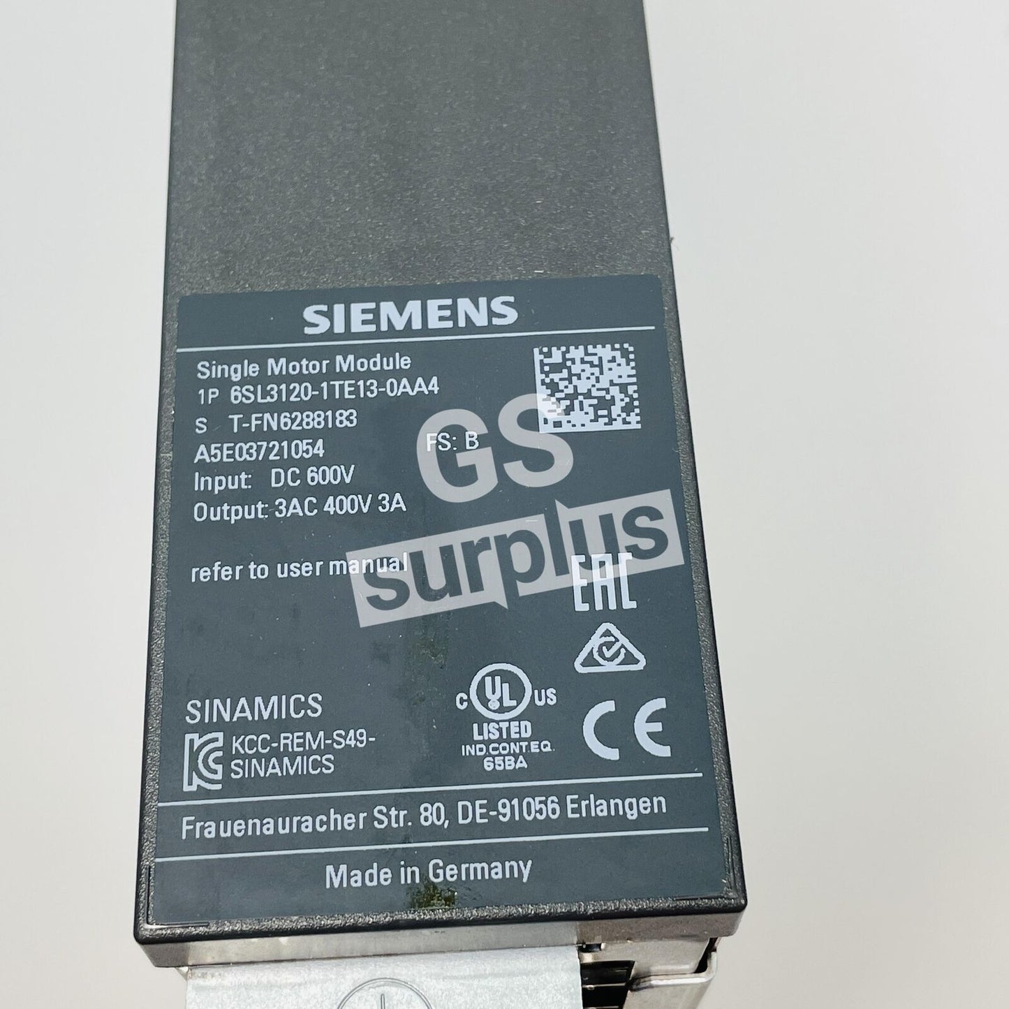 Siemens 6SL3120-1TE13-0AA4 / 6SL3 120-1TE13-0AA4 SINAMICS S120 Single Motor Mod