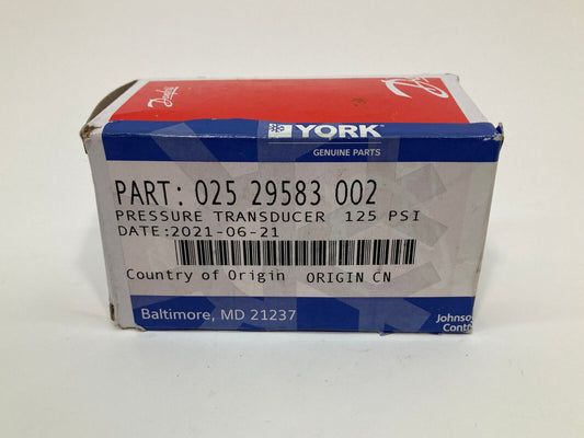 York 025-29583-002 / Danfoss 060G3602 Pressure Transducer 125 PSI