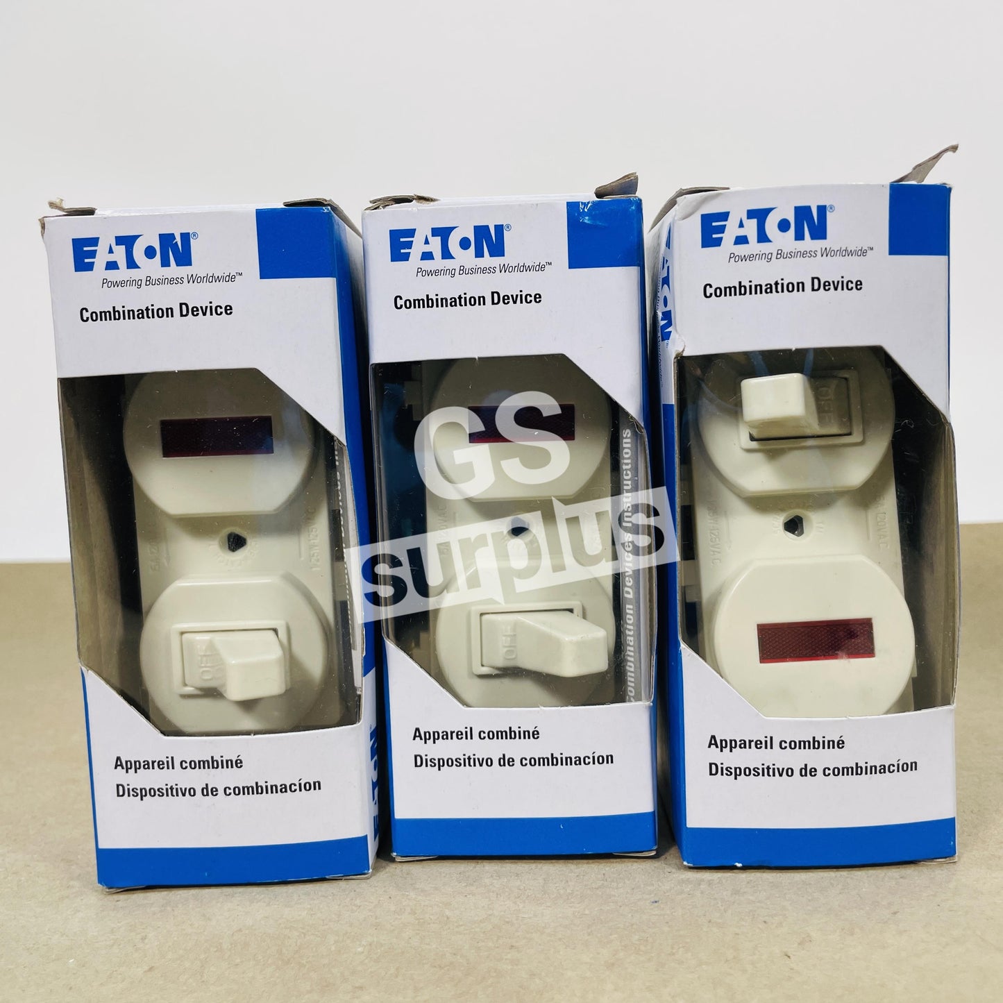 (3X QTY) EATON 277LA-SP 15A Toggle Switch, Pilot Light, Almond