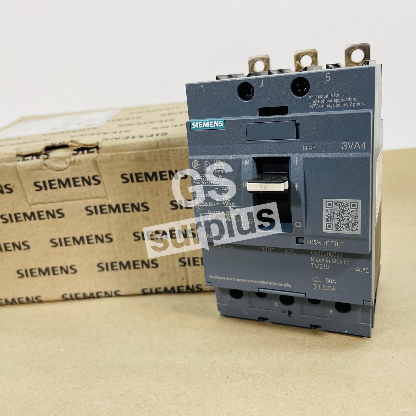 SIEMENS 3VA4150-4ED34-0AA0 BREAKER 3POLE 50AMP 600VOLT