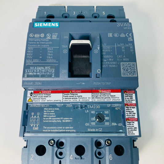 SIEMENS 3VA5220-5EC31-0AA0 3 Pole 200 Amp 3VA5 Circuit Breaker