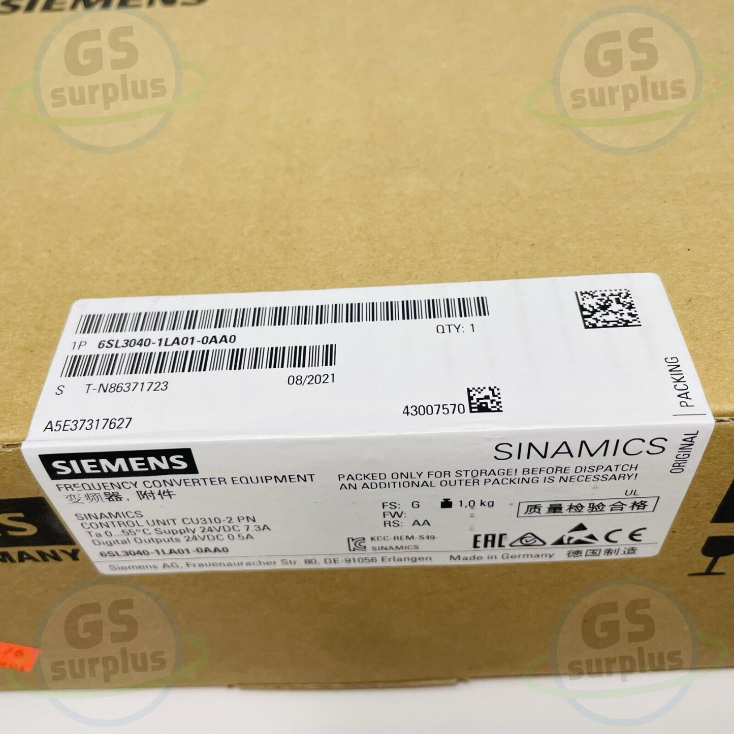 SIEMENS 6SL3040-1LA01-0AA0 SINAMICS S120 CONTROL UNIT CU310-2 PN