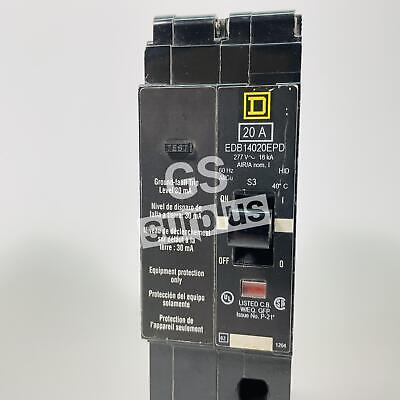 SQUARE D EDB14020EPD CIRCUIT BREAKER, 20 AMP BOLT-ON GROUND TRIP 277 VAC