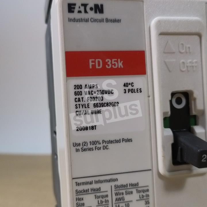 EATON FD3200 Circuit Breaker 3P 200A 600V