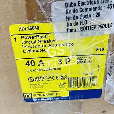 SQUARE D HDL36040 Circuit Breaker, 40A 600V