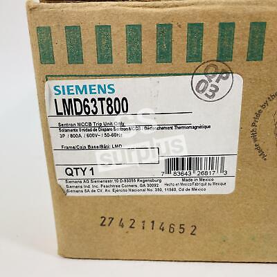 SIEMENS LMD63T800 SENTRON MCCB TRIP UNIT, 3P 800 600V 50-60HZ