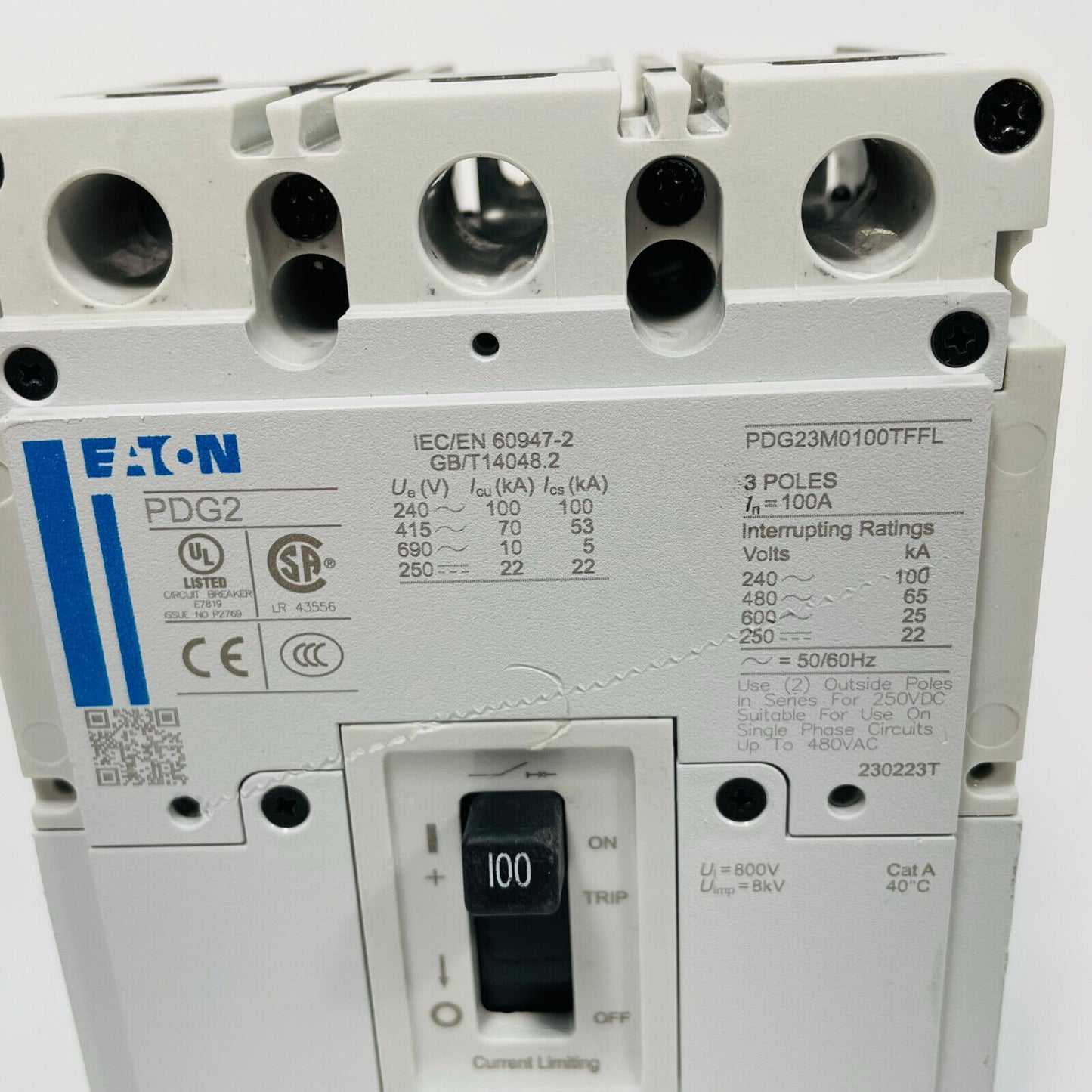 EATON PDG23M0100TFFL CIRCUIT BREAKER 100 AMP PDG2 3 POLE