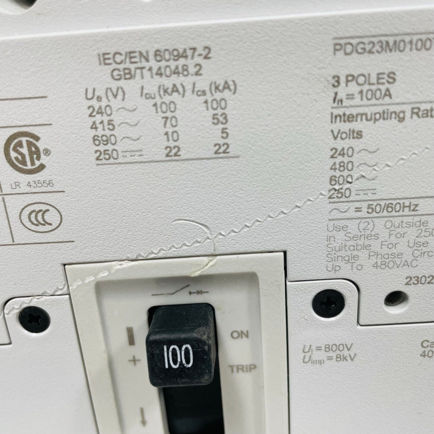 EATON PDG23M0100TFFL CIRCUIT BREAKER 100 AMP PDG2 3 POLE