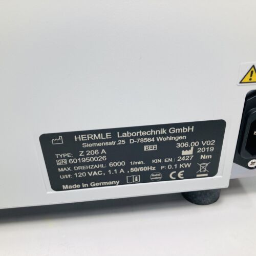 Hermle Z206A Universal Lid Lock Compact Centrifuge