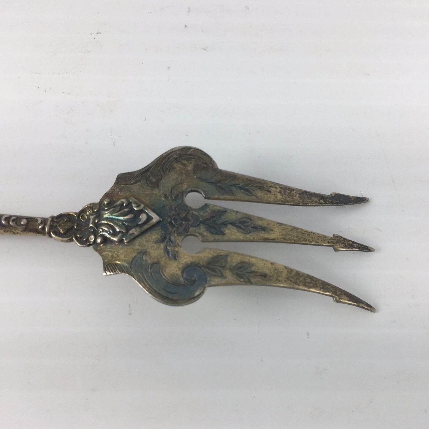 Vintage R&D Silver Gold Washed Ornate Serving Fork, 5-3/4" 14 grams