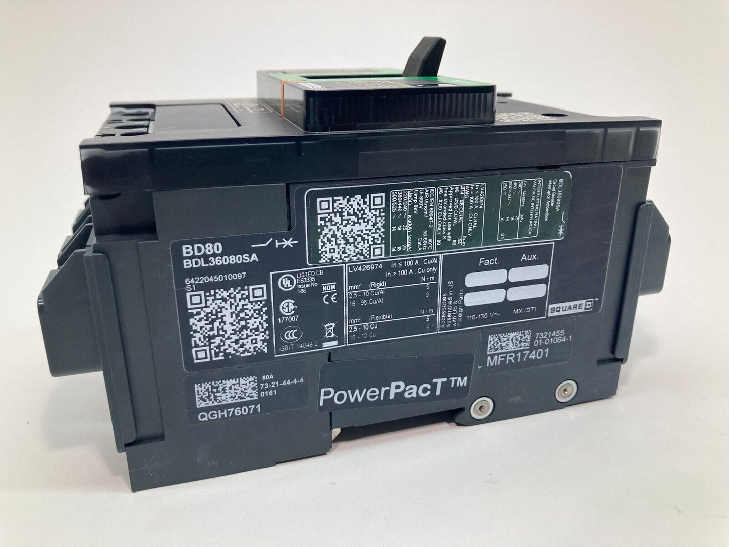 New SCHNEIDER ELECTRIC BDL36080SA PowerPacT Circuit Breaker