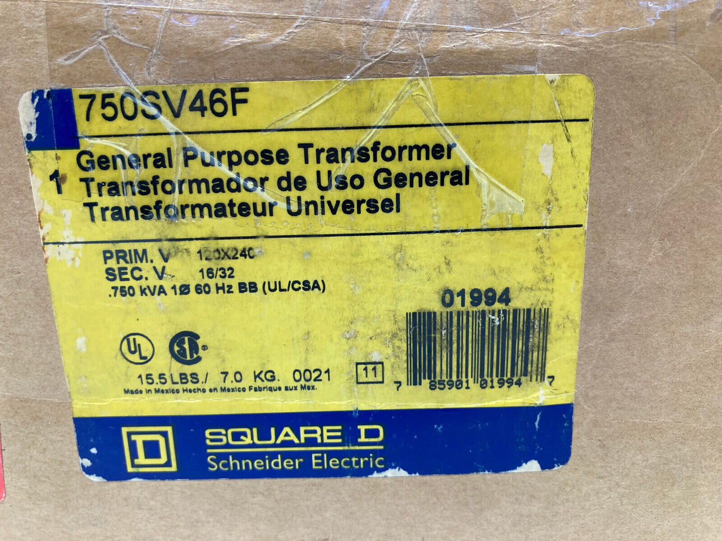 Square D Schneider 750SV46F Transformer, overnight available