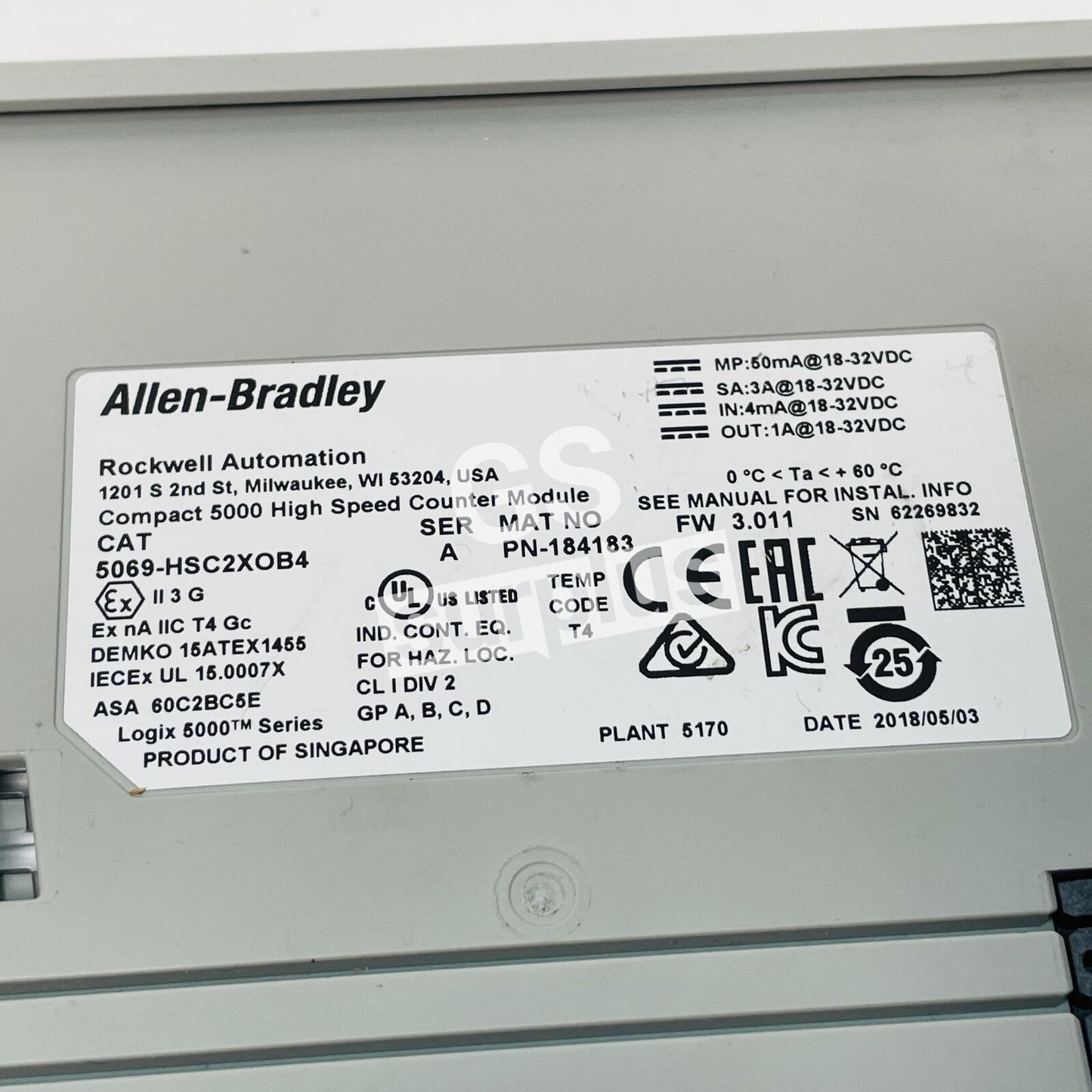 ALLEN BRADLEY 5069-HSC2XOB4 Compact 5000 High Speed Counter Module