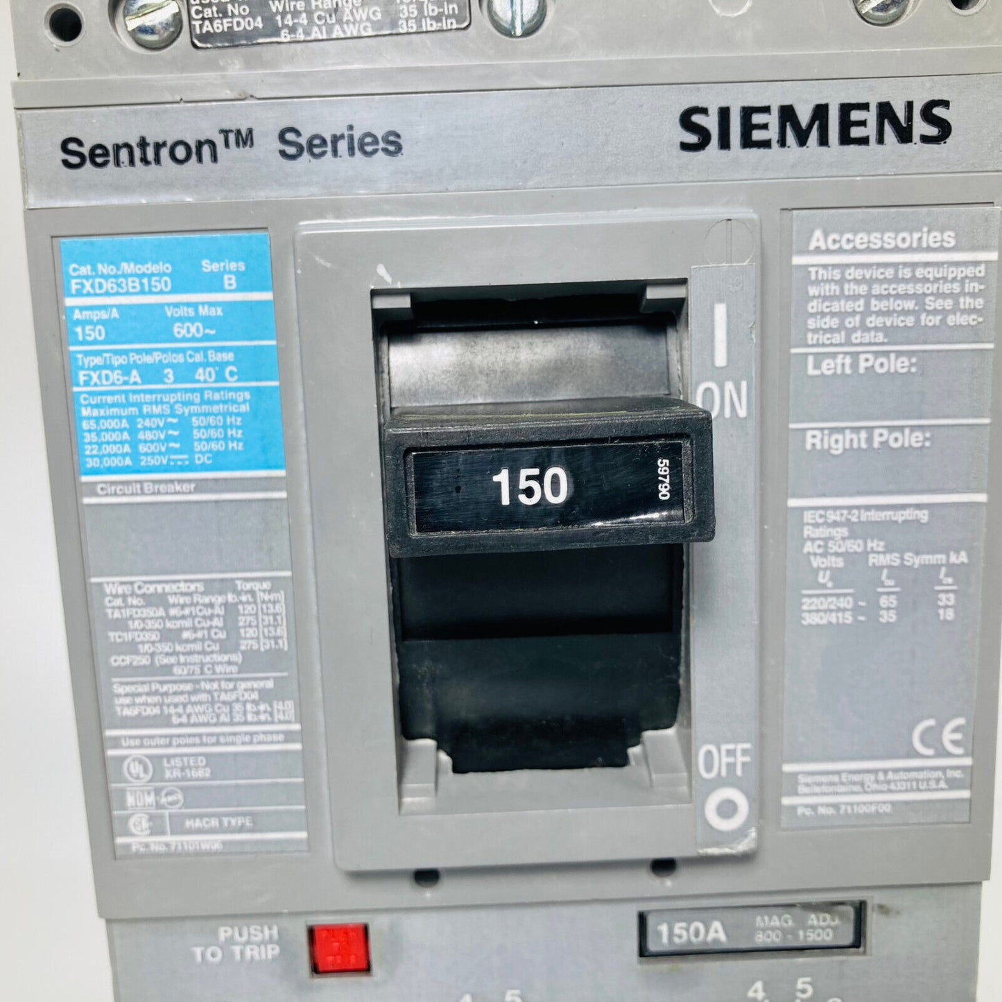 New SIEMENS FXD63B150 Ser B Sentron Circuit Breaker
