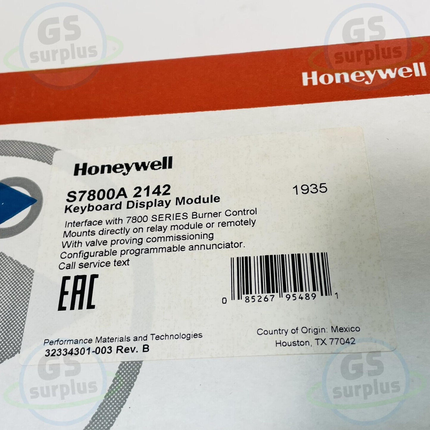 New Honeywell S7800A2142 4-Line Keyboard Display Module - Replaces S7800A1001