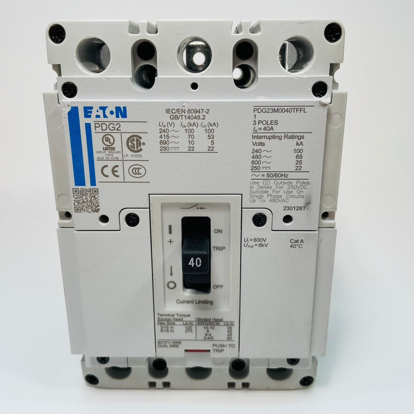 New EATON PDG23M0040TFFL 40A 3P PDG2 Molded Circuit Breaker