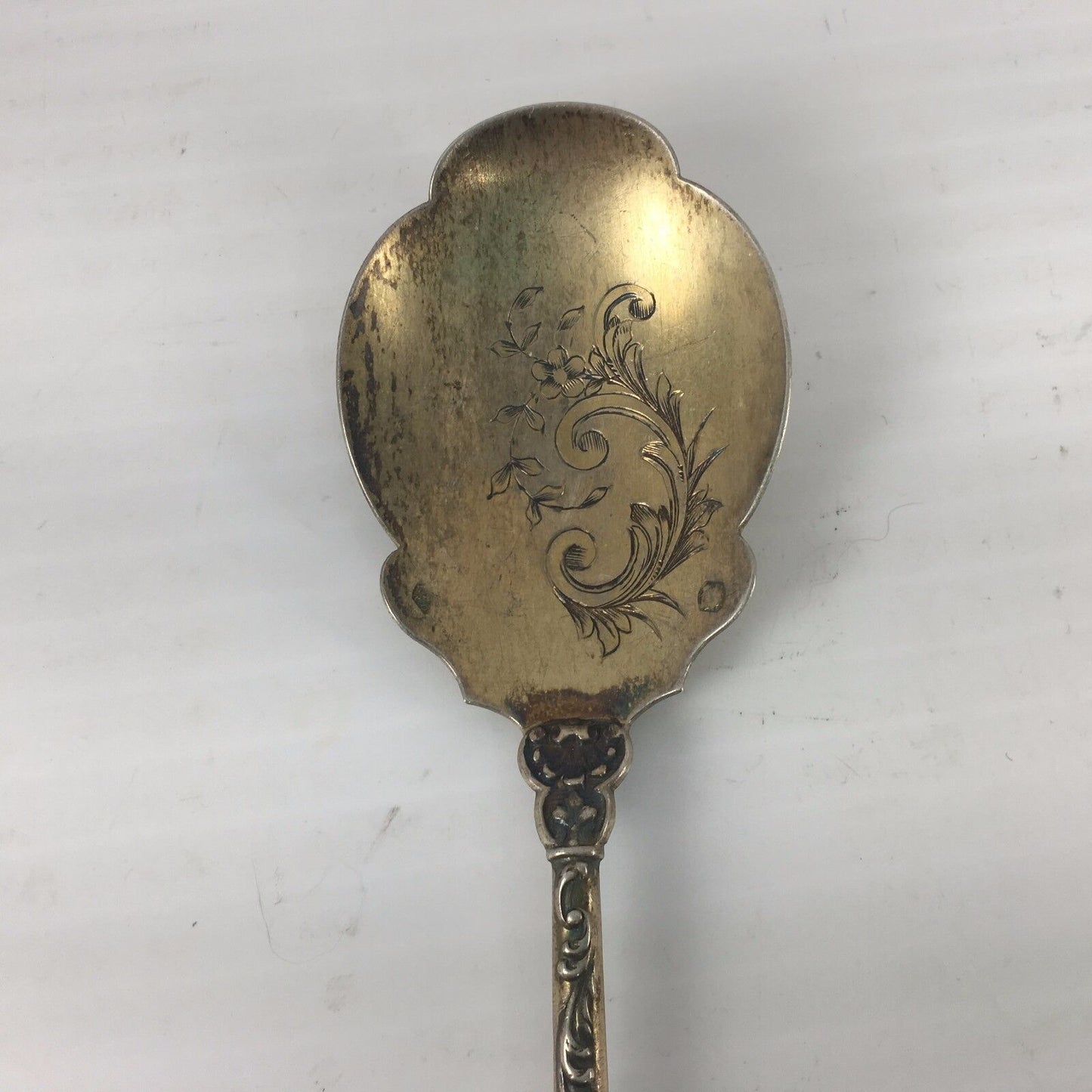 Vintage R&D Silver Gold Washed Ornate Serving Spoon, 5-3/4" 14 grams