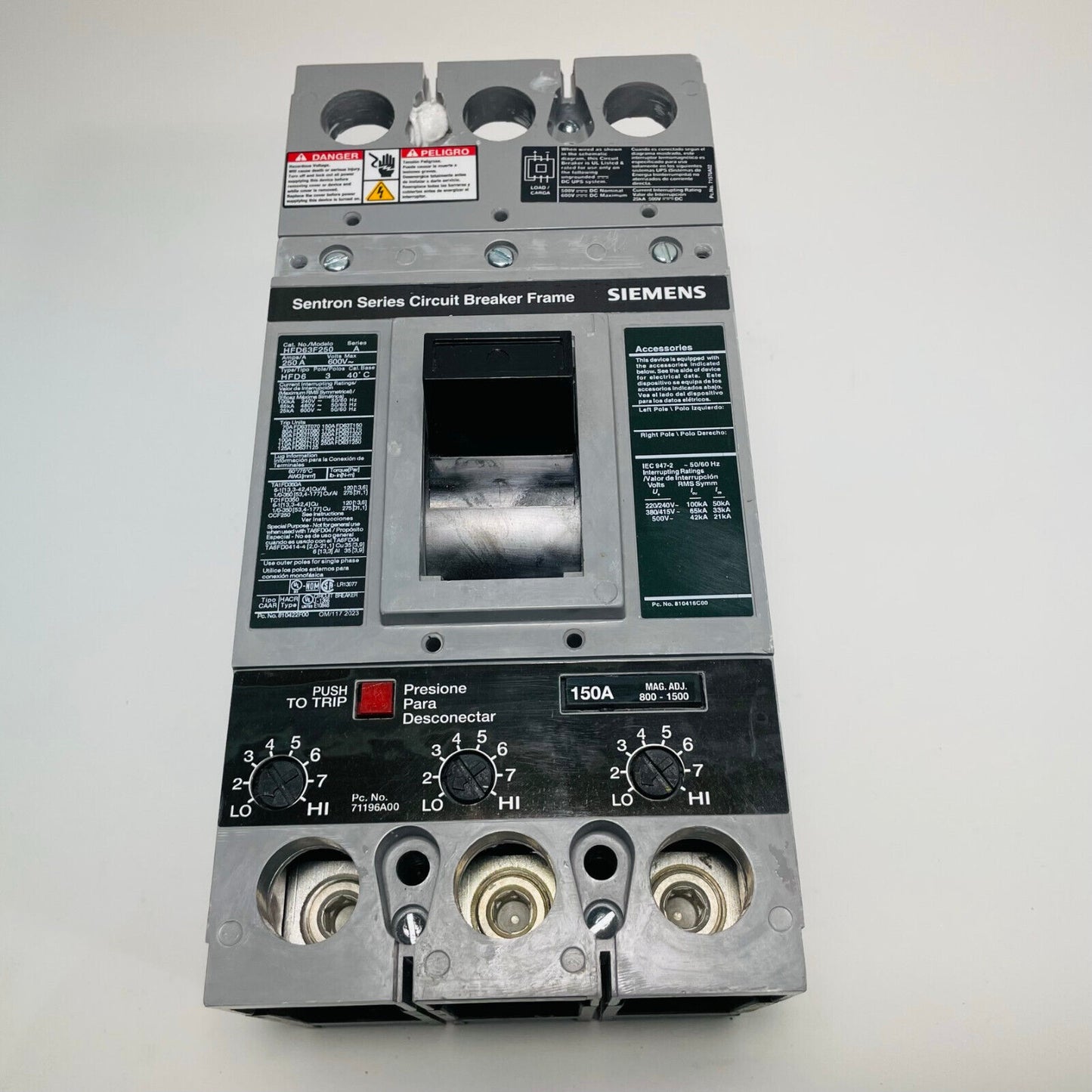 NEW SIEMENS HFD63F250 Circuit Breaker, 250A 600V max 3P