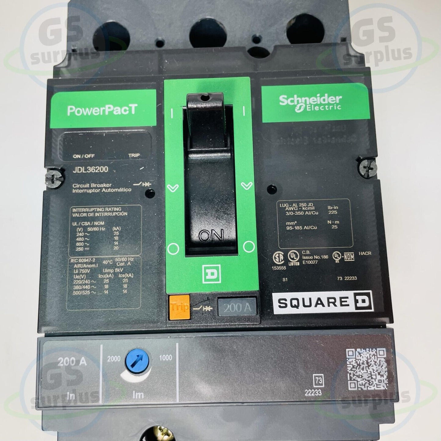 New Square D JDL36200 Schneider 200Amp 600V Circuit Breaker