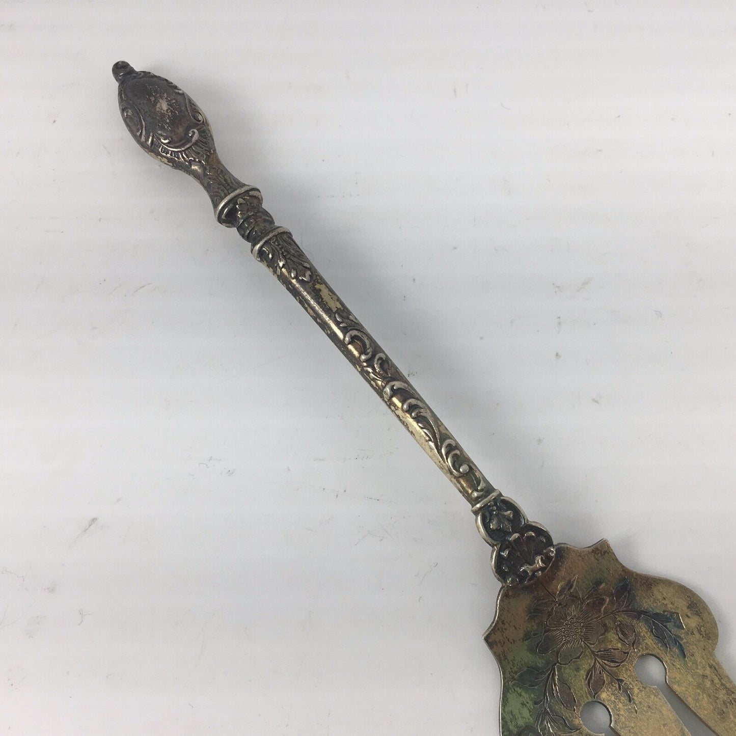 Vintage R&D Silver Gold Washed Ornate Serving Fork, 5-3/4" 14 grams
