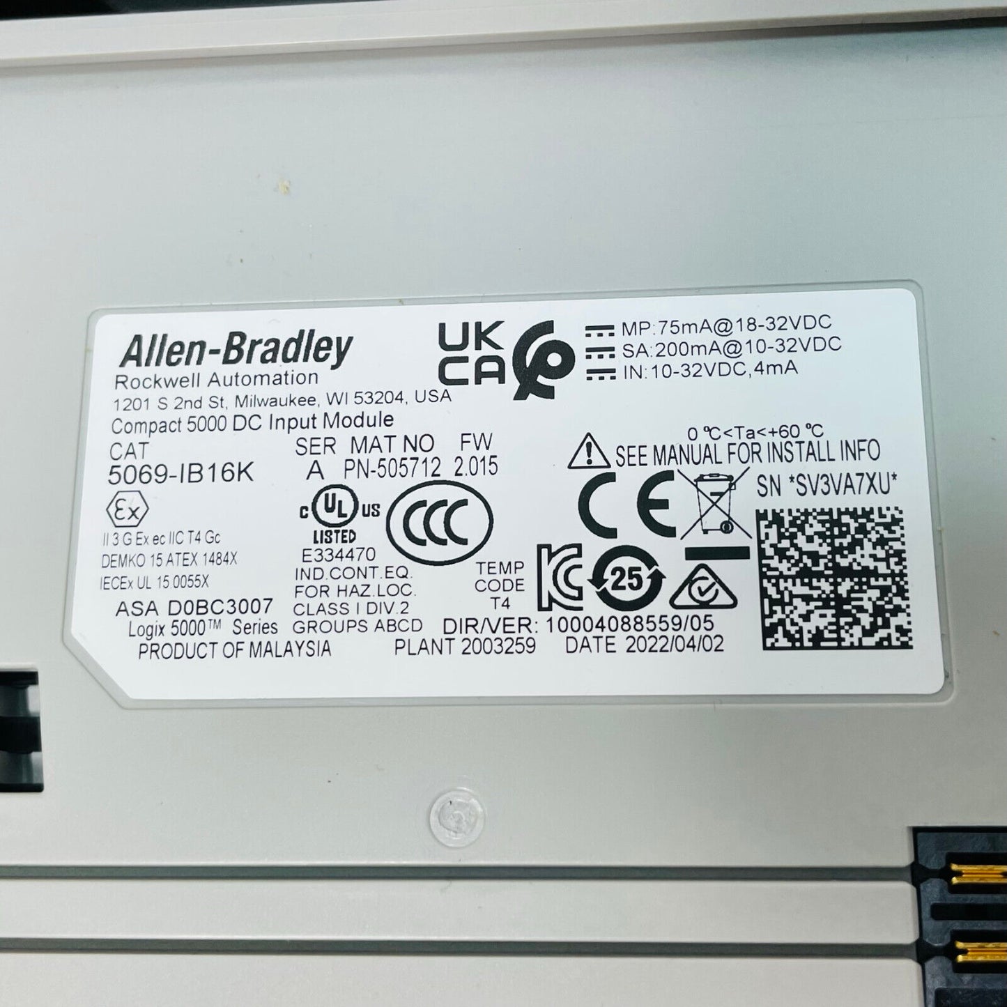 NEW Allen Bradley 5069-IB16K /A Compact 16 CH 24V DC Input Module