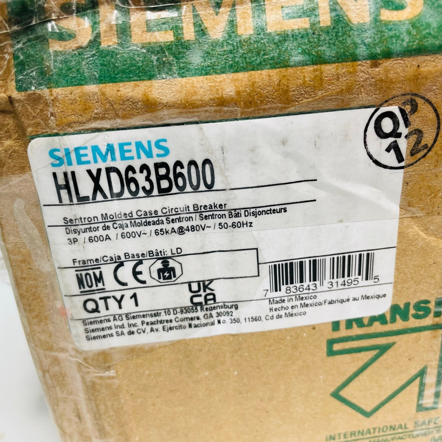 NEW Siemens HLXD63B600 3p 600v 600a Sentron Circuit Breaker