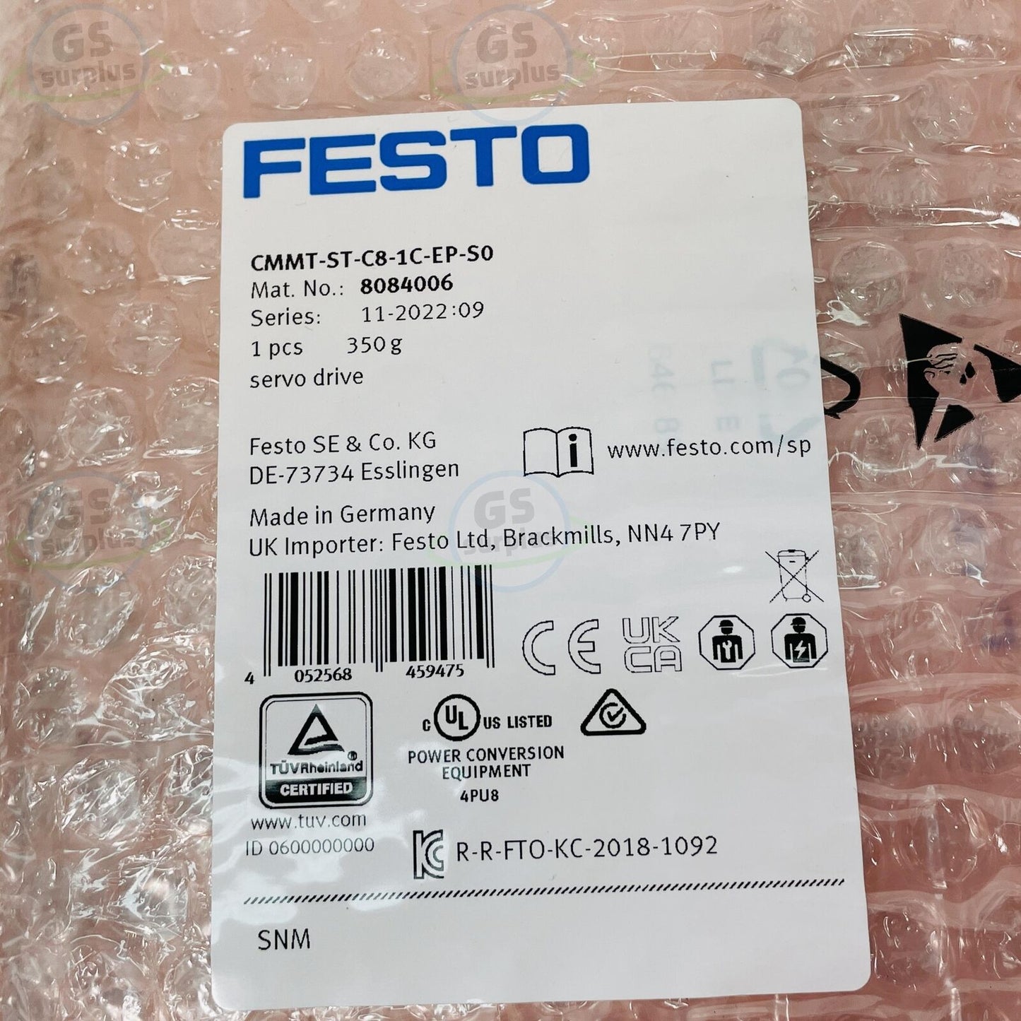 New FESTO CMMT-ST-C8-1C-EP-S0 / 8084006 Servo Drive