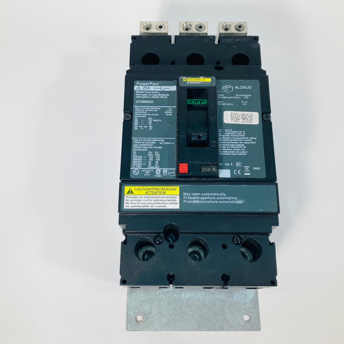 New Schneider JLP36000S25 Automatic switch, JL 250, 250A, 3 pole, 600VAC