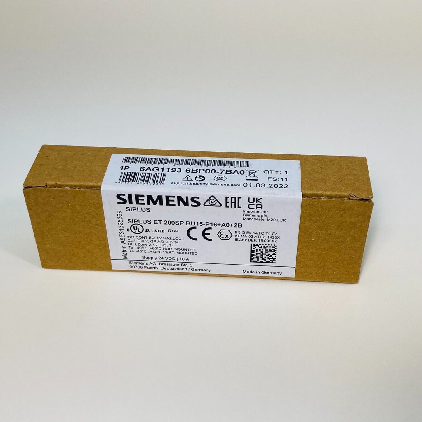 NEW Siemens 6AG1193-6BP00-7BA0, SIPLUS ET 200SP BU15-P16+A0+2B, 2022 stock