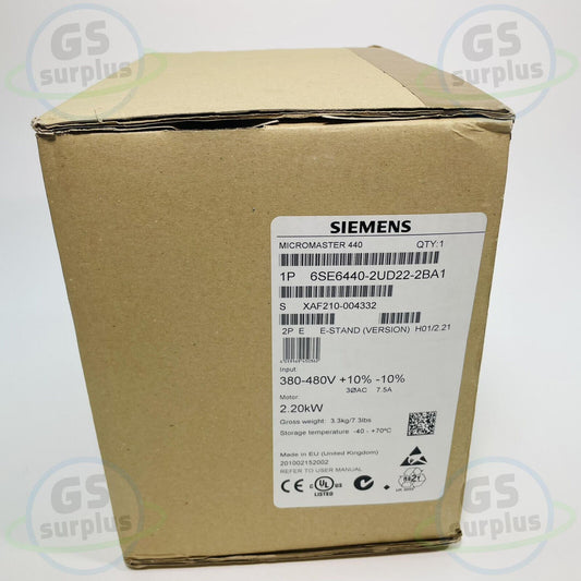 New Siemens 6SE6440-2UD22-2BA1 / 6SE64402UD222BA1 Micromaster 440
